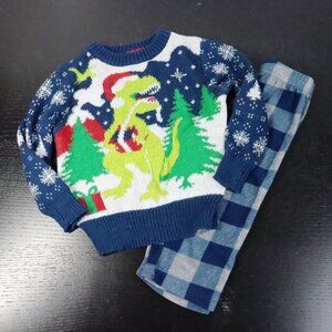2pc Baby Boy's 18M Dinosaur Christmas Sweater & Fleece Pants Bundle